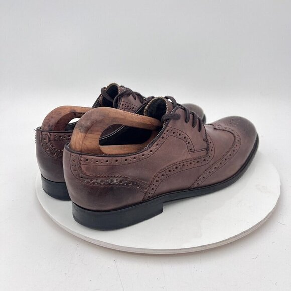 John Varvatos Men Size 9M Brown Tobacco Leather Lace Up Wingtip Derby Dress Shoe - Picture 5 of 15